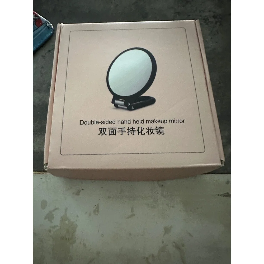 Double Sided Handheld Makeup Mirror Folding Pedestal Magnifying Black Gold 6in